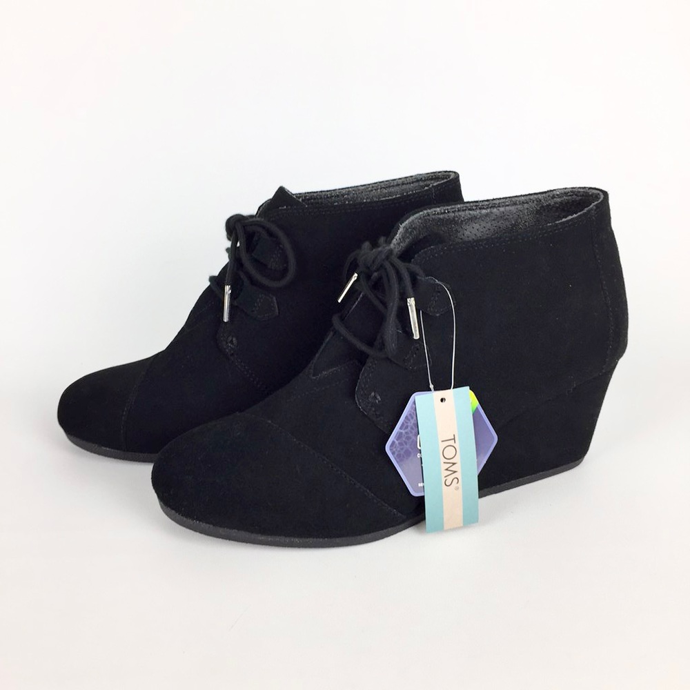 TOMS Black Suede Wedge Ankle Boots